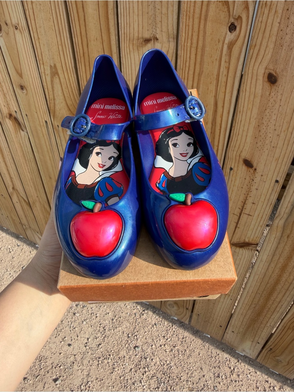 Mini Melissa Blue Mary Jane Shoes with Red Apple Accent